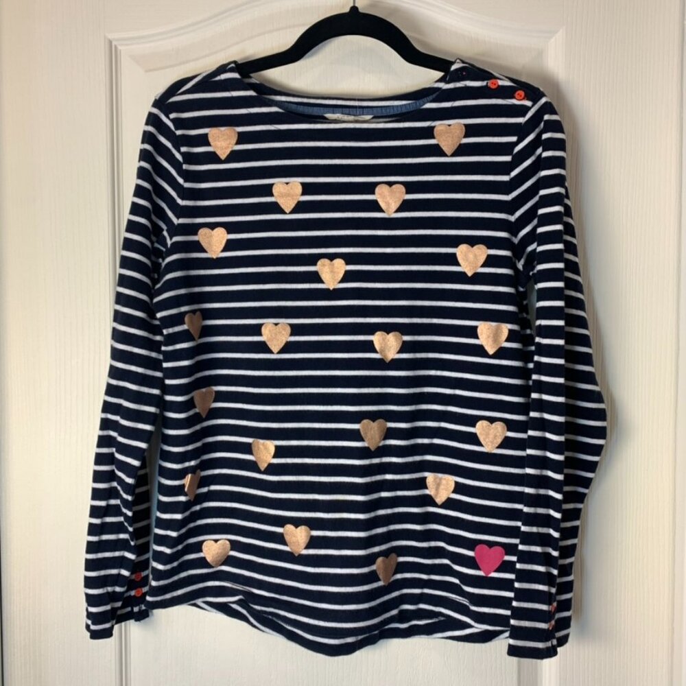 French Chic Marinière Heart Sweater Navy Stripe Gold Heart EU‎ 40 UK 12
